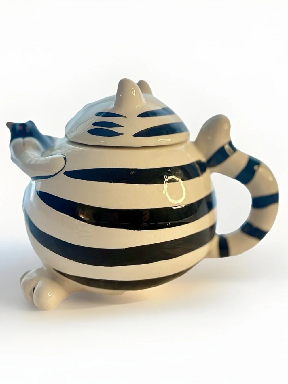 2pc Set Vintage Pier 1 Black White Cat Teapot & Creamer Mouse Fat Chubby Chester